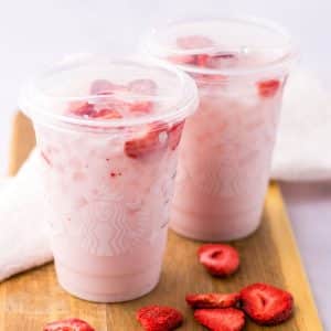 Copycat Starbucks Pink Drink with dried strawberries.