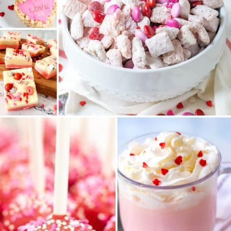 A collage of valentine's day desserts.