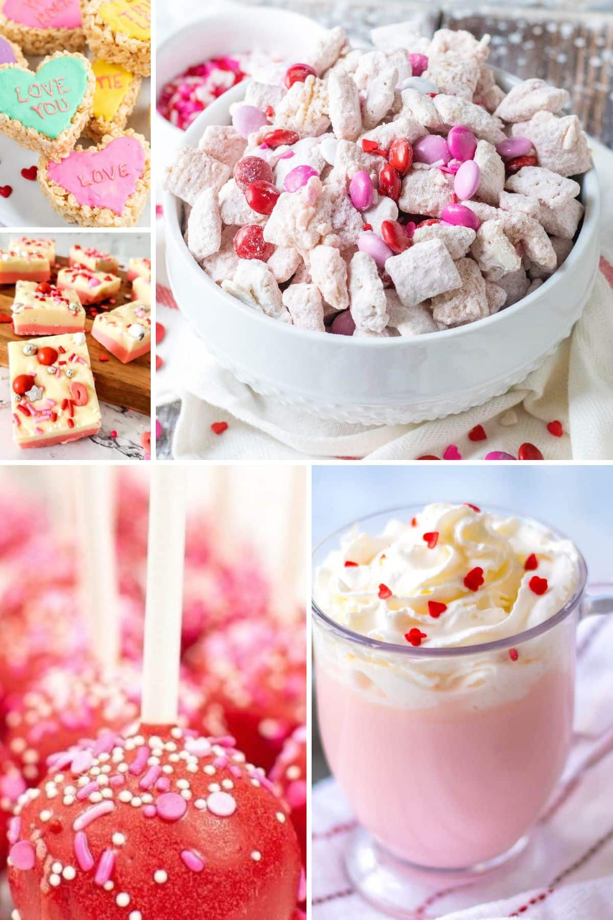 A collage of valentine's day desserts.