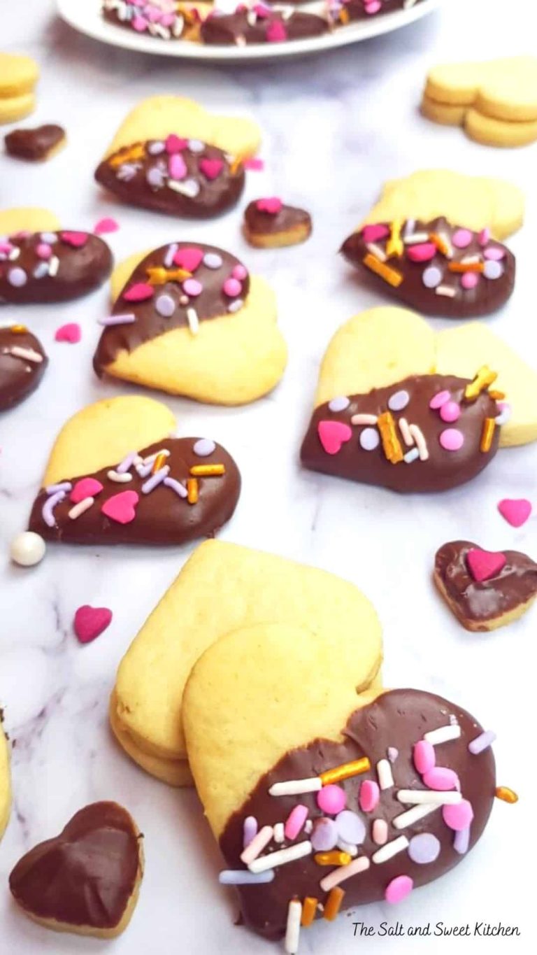 Valentine's day cookies with sprinkles and chocolate.