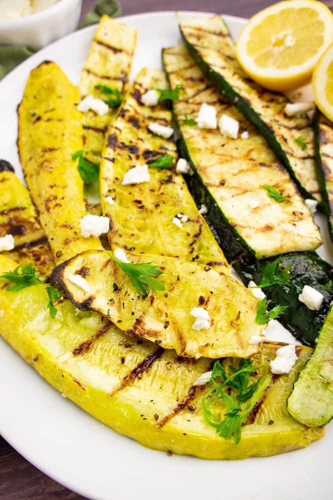 Grilled zucchini with feta and lemon.