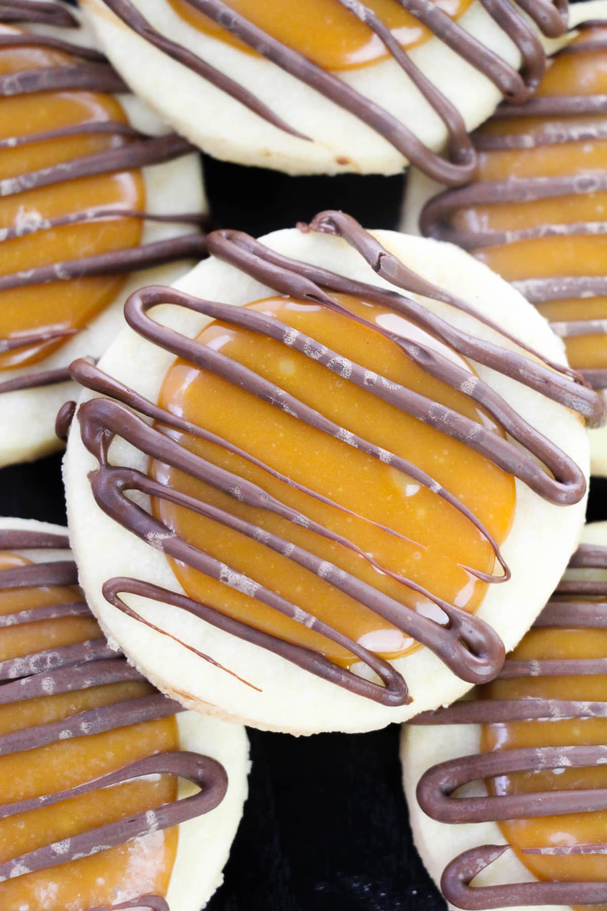 Close-up of Chocolate Caramel Shortbread Cookies