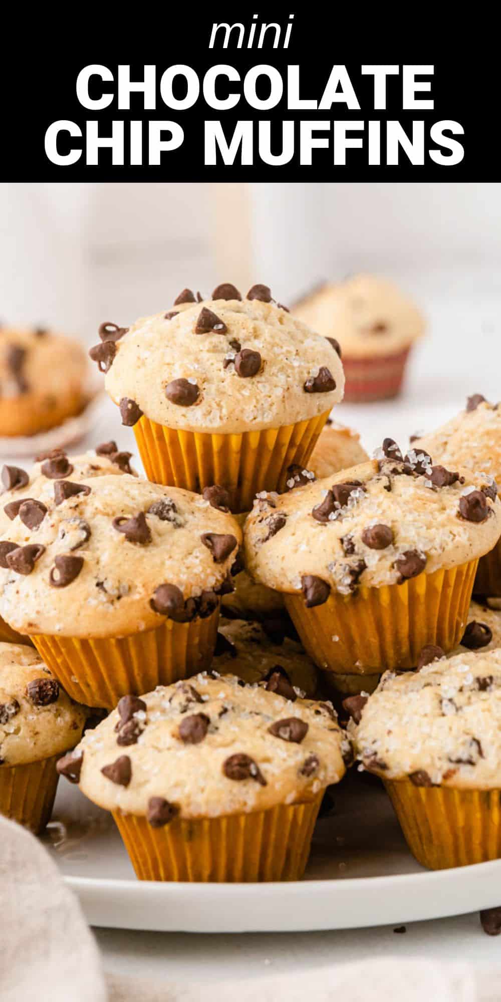 These mini chocolate chip muffins are a tasty treat that’s perfect for a quick snack or breakfast, but so delicious that you could make them for a party. Bursting with chocolate flavor, these cute little muffins will be a big hit with the whole family!