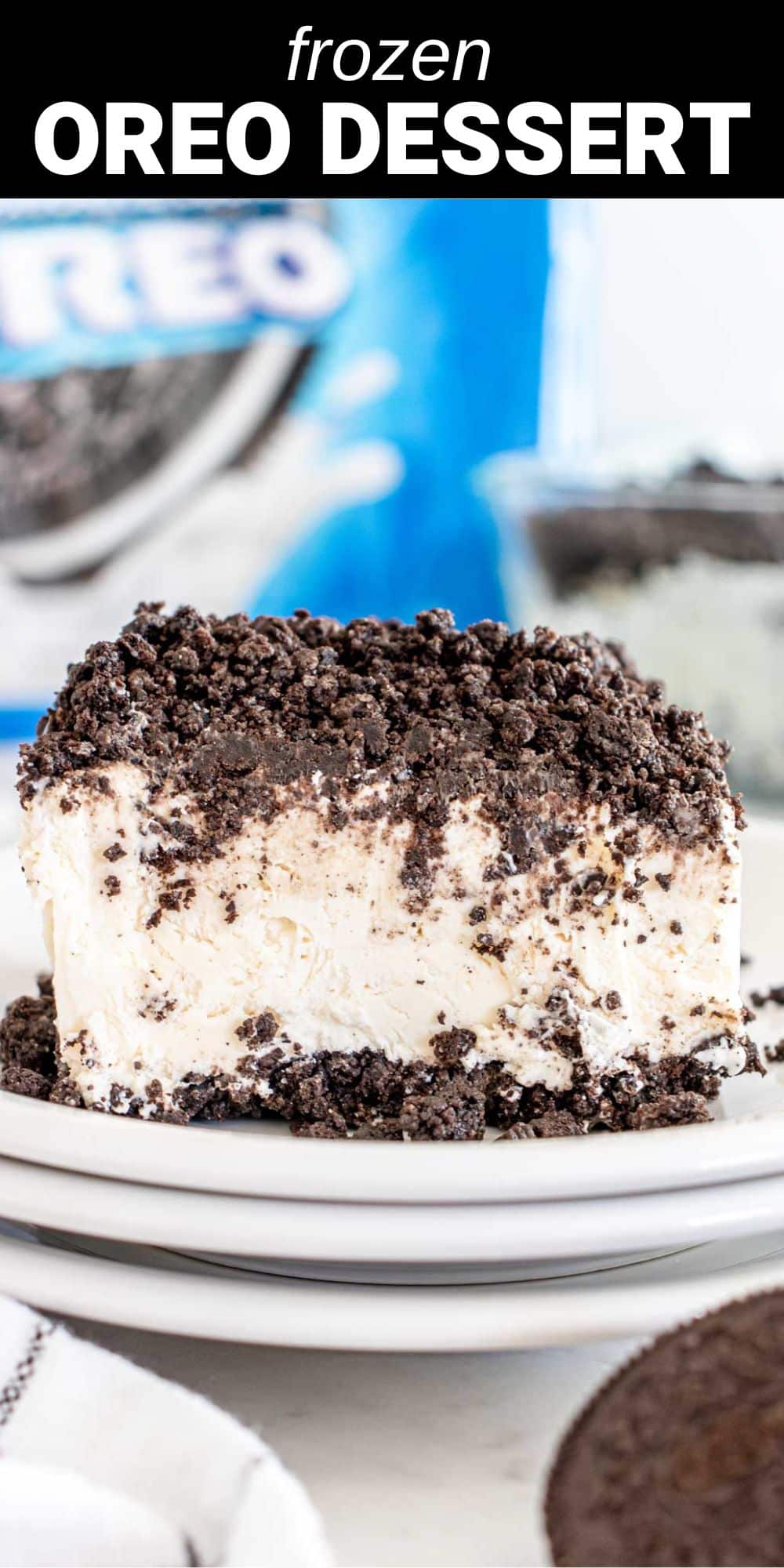 This no-bake Frozen Oreo Dessert is an easy-to-make treat that combines a velvety cream cheese filling with America's favorite cookie. Most frozen Oreo desserts have a regular vanilla ice cream center, but ours features a unique, light, and fluffy cream cheese center. It’s like three desserts in one: ice cream, cheesecake, and Oreos. 